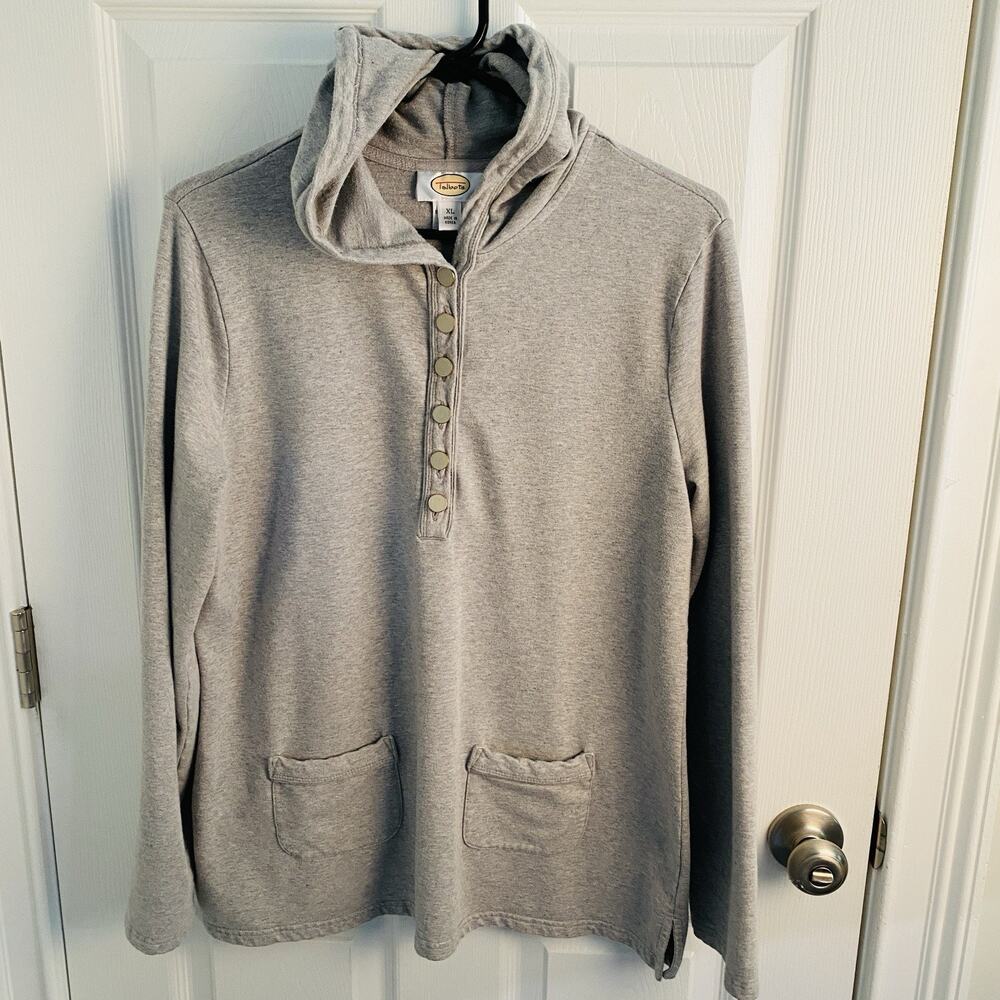Talbots Sweatshirt XL Hoodie Gray 1/4 Button Up Pockets academia Quiet Lux Fall